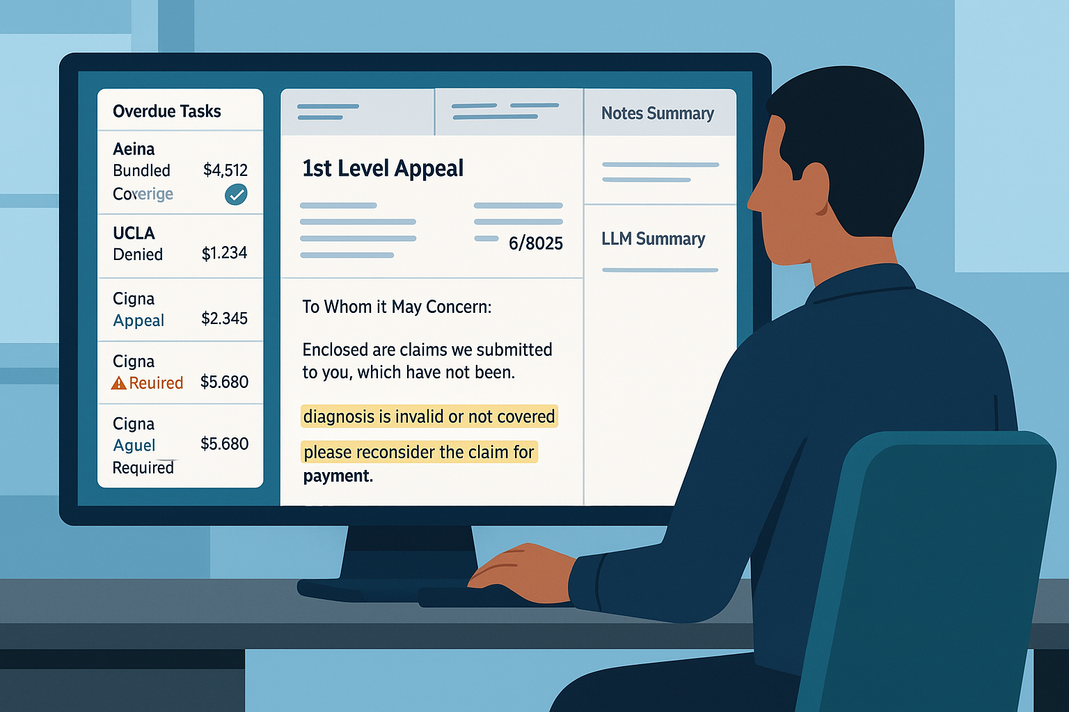 Denial and Appeal Resolution interface showing appeal management workflow